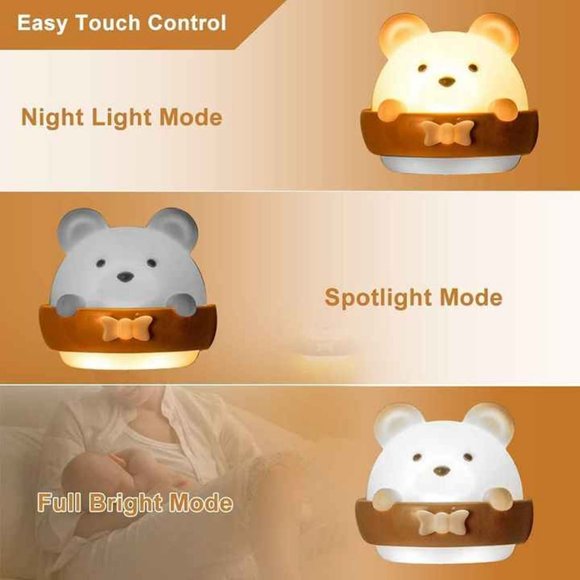 Cute Bear Night Light Girls Baby Boy Toddler Gifts Portable USB Charging Reading - Picture 2 of 10